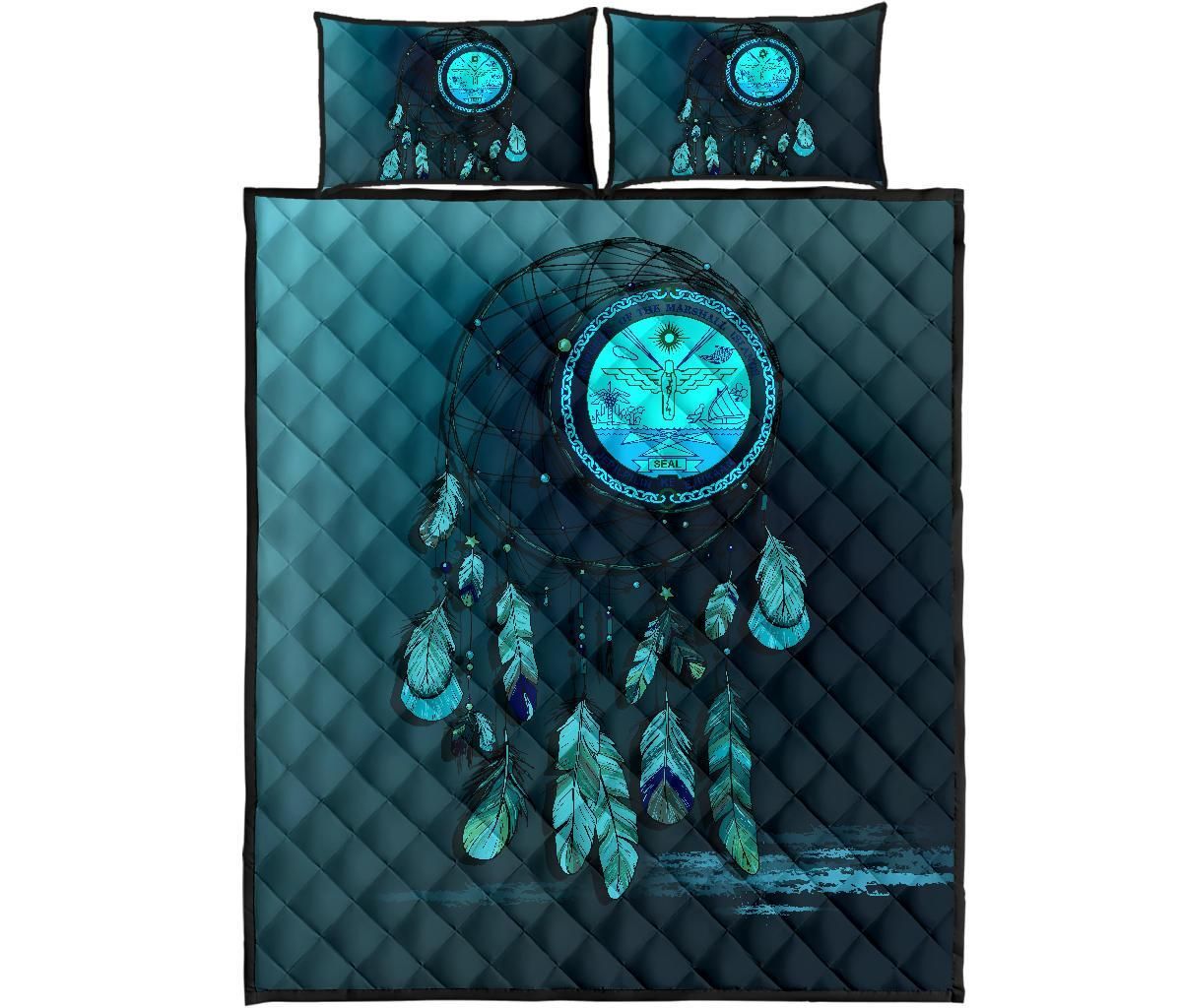 Marshall Islands Polynesian Quilt Bed Set Dreamcatcher Blue