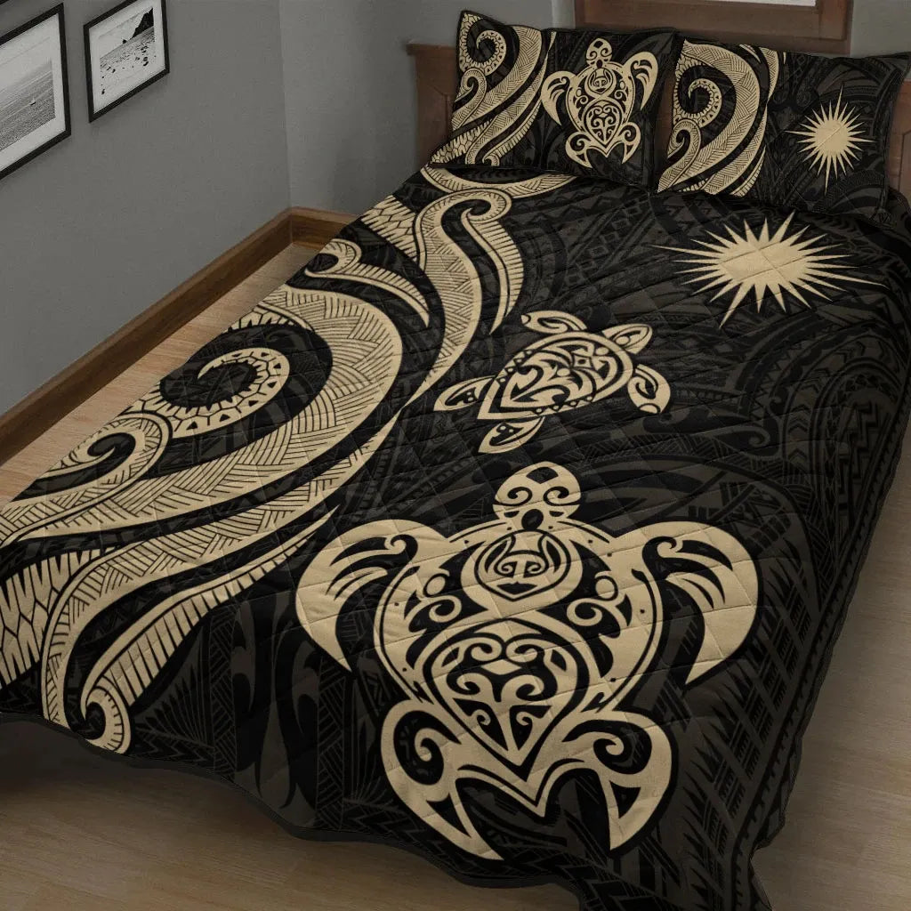 Marshall Islands Quilt Bed Set - Gold Tentacle Turtle