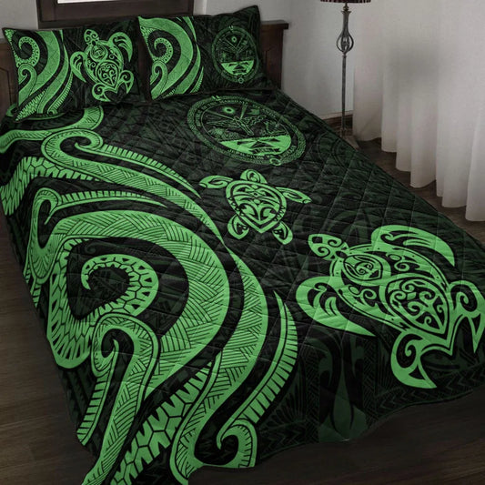 Marshall Islands Quilt Bed Set - Green Tentacle Turtle Crest