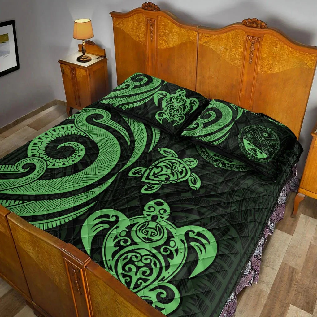 Marshall Islands Quilt Bed Set - Green Tentacle Turtle Crest
