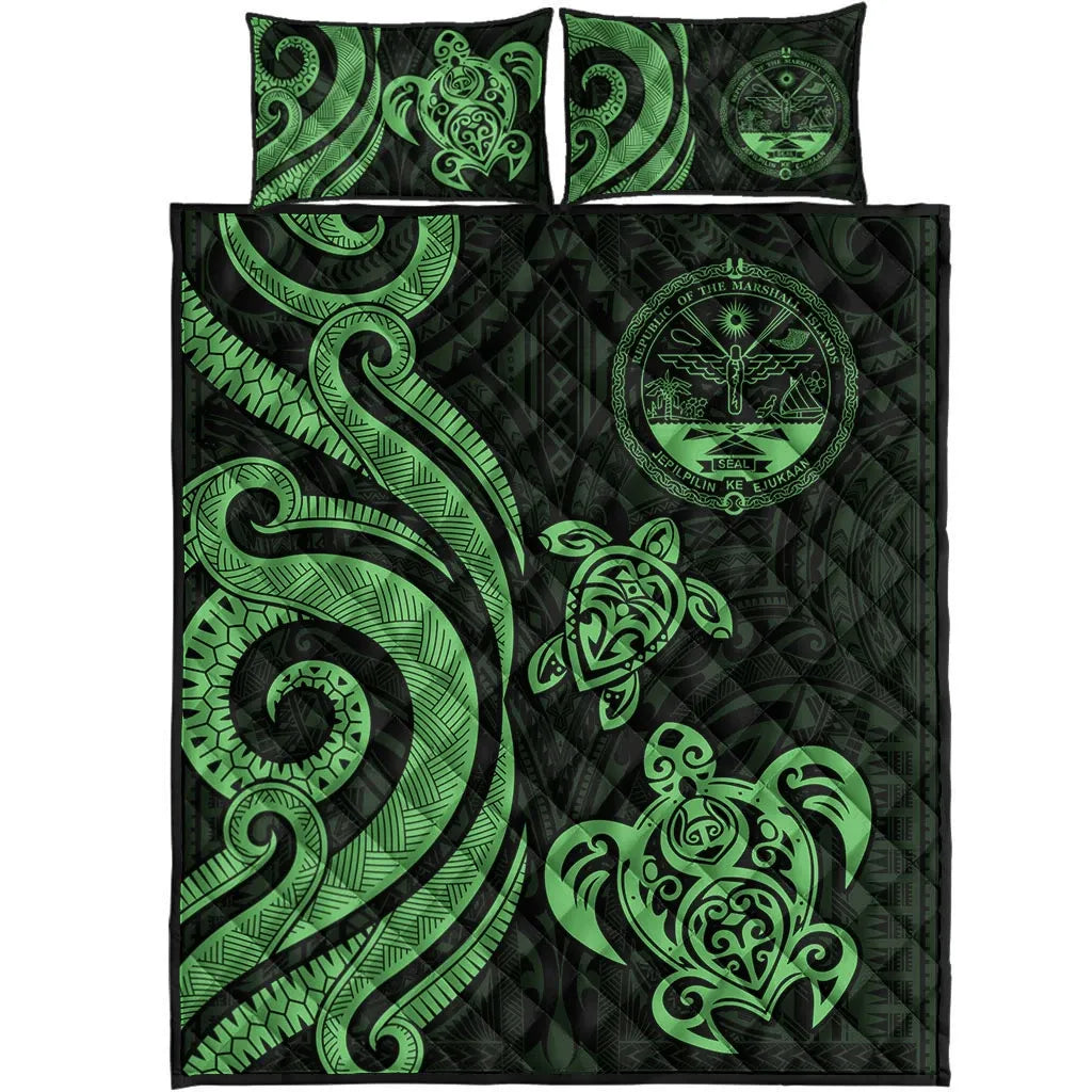 Marshall Islands Quilt Bed Set - Green Tentacle Turtle Crest