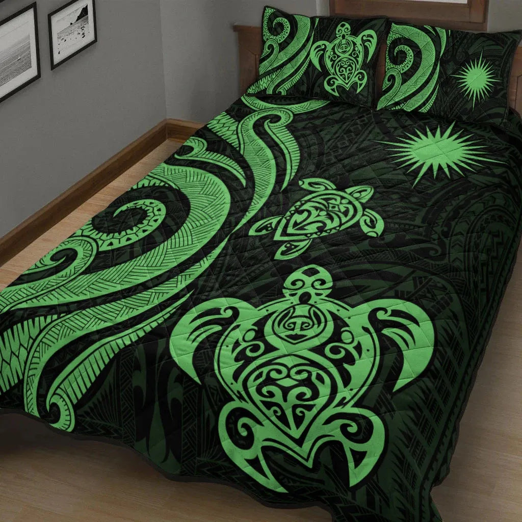 Marshall Islands Quilt Bed Set - Green Tentacle Turtle