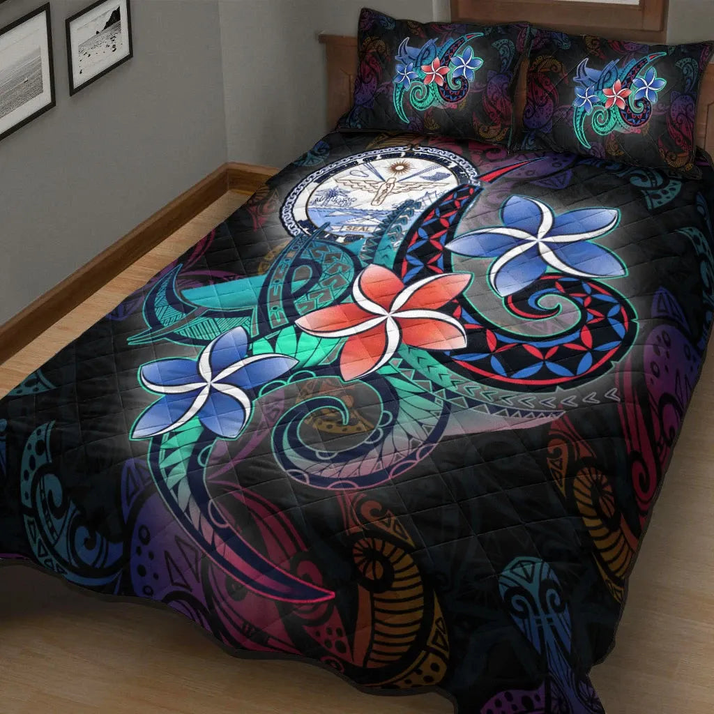 Marshall Islands Quilt Bed Set - Plumeria Flowers Style