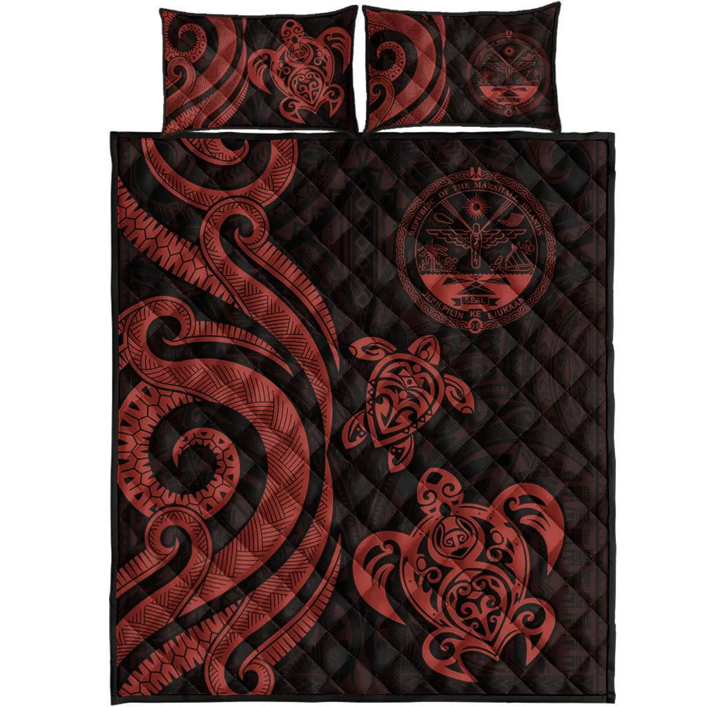 Marshall Islands Quilt Bed Set - Red Tentacle Turtle Crest