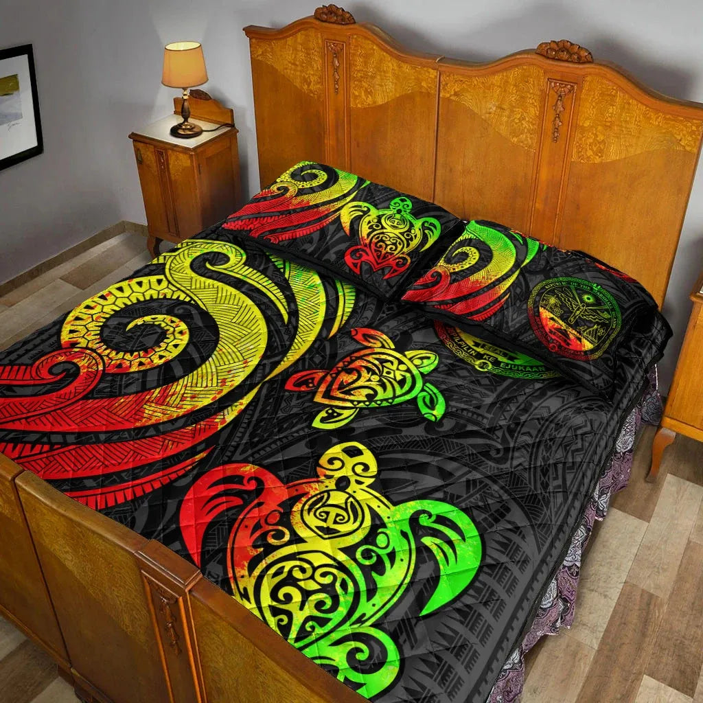 Marshall Islands Quilt Bed Set - Reggae Tentacle Turtle Crest