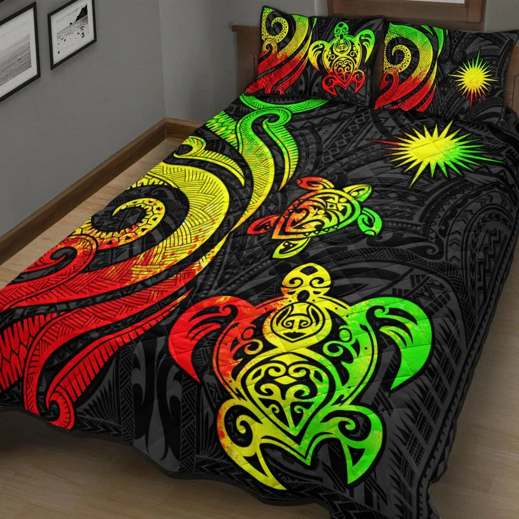 Marshall Islands Quilt Bed Set - Reggae Tentacle Turtle