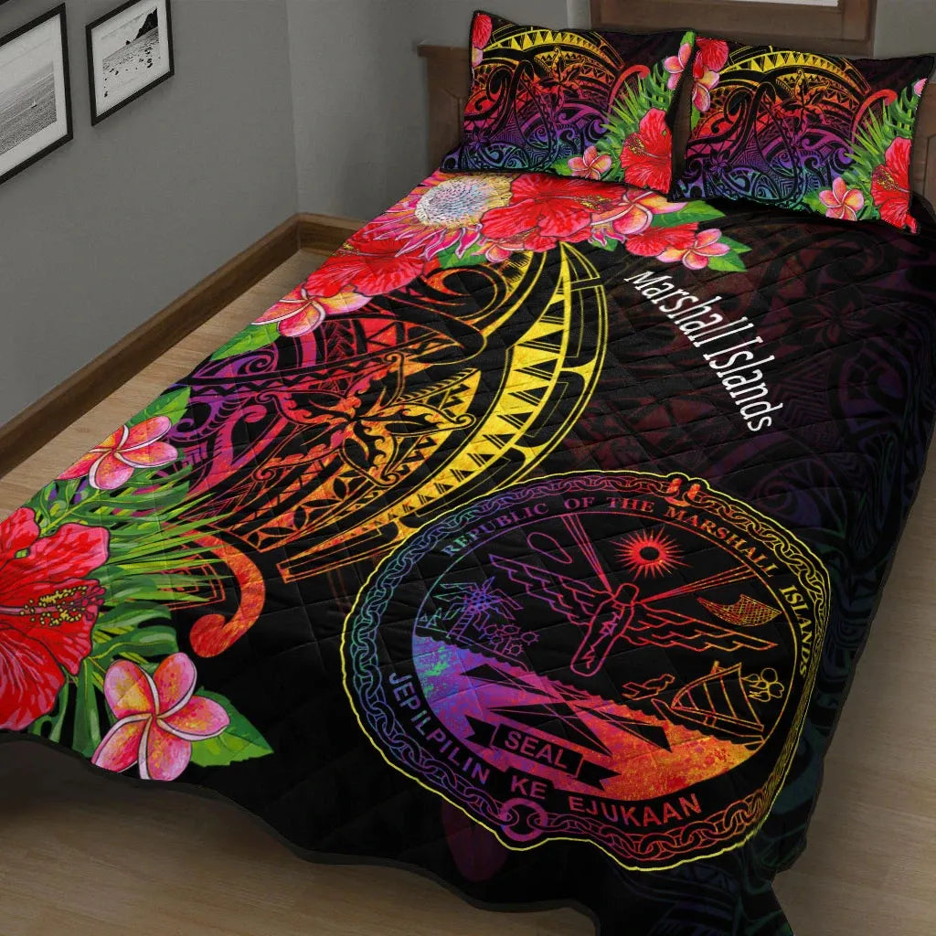 Marshall Islands Quilt Bed Set - Tropical Hippie Style