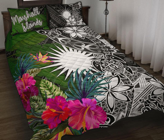 Marshall Islands Quilt Bed Set - Turtle Plumeria Banana Leaf