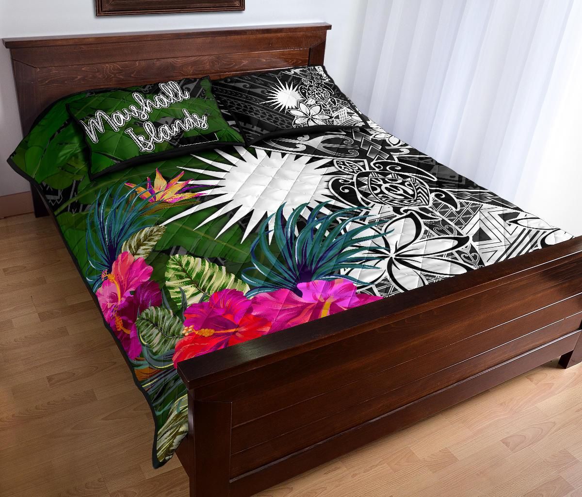 Marshall Islands Quilt Bed Set - Turtle Plumeria Banana Leaf
