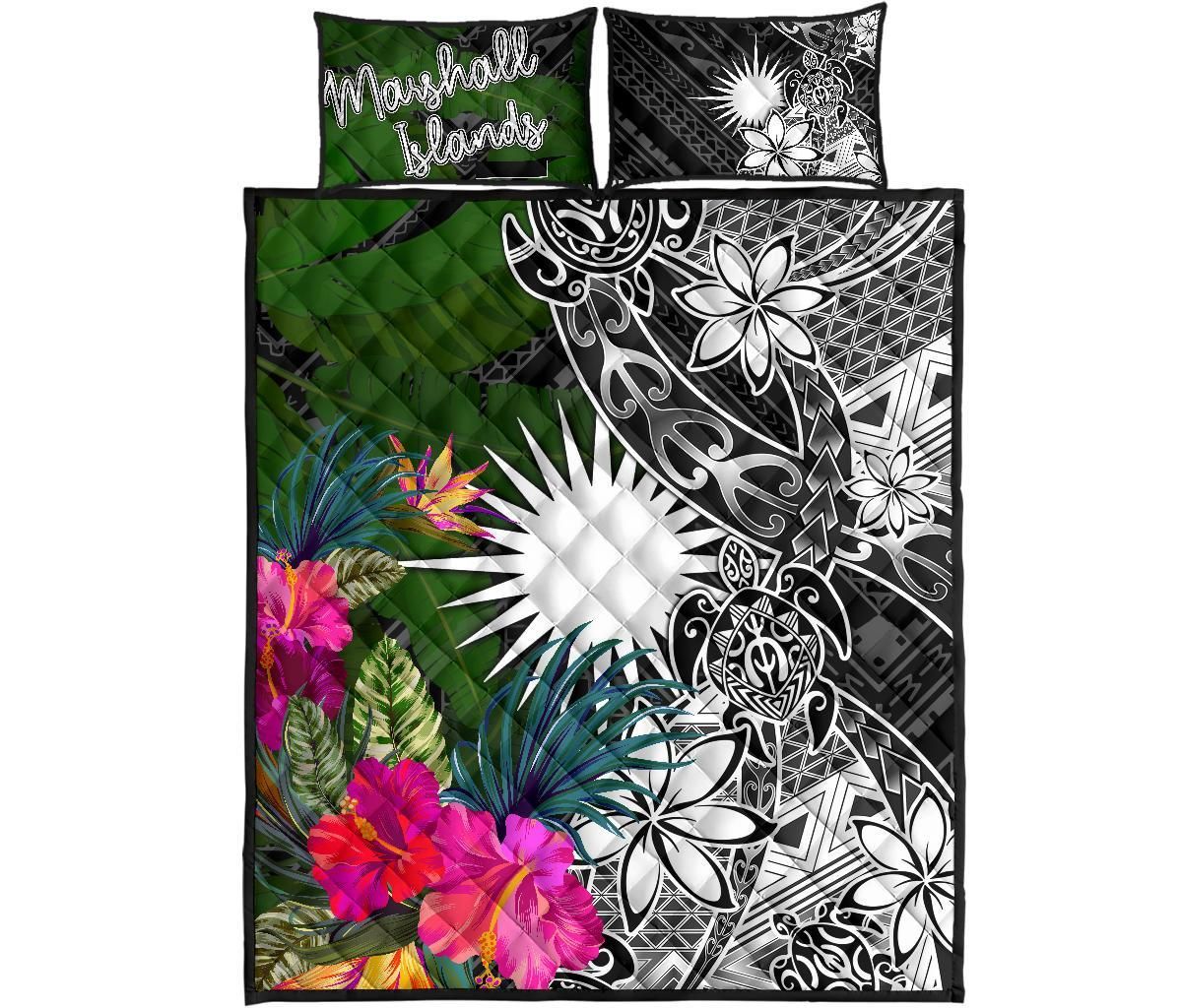Marshall Islands Quilt Bed Set - Turtle Plumeria Banana Leaf