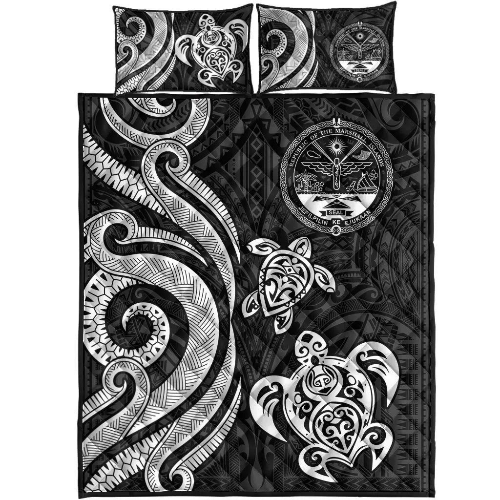 Marshall Islands Quilt Bed Set - White Tentacle Turtle Crest