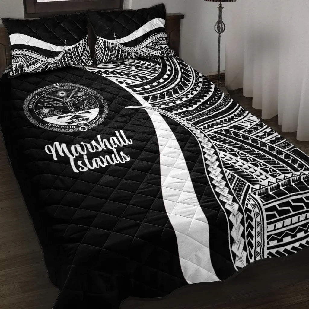 Marshall Islands Quilt Bed Set - White Polynesian Tentacle Tribal Pattern Crest