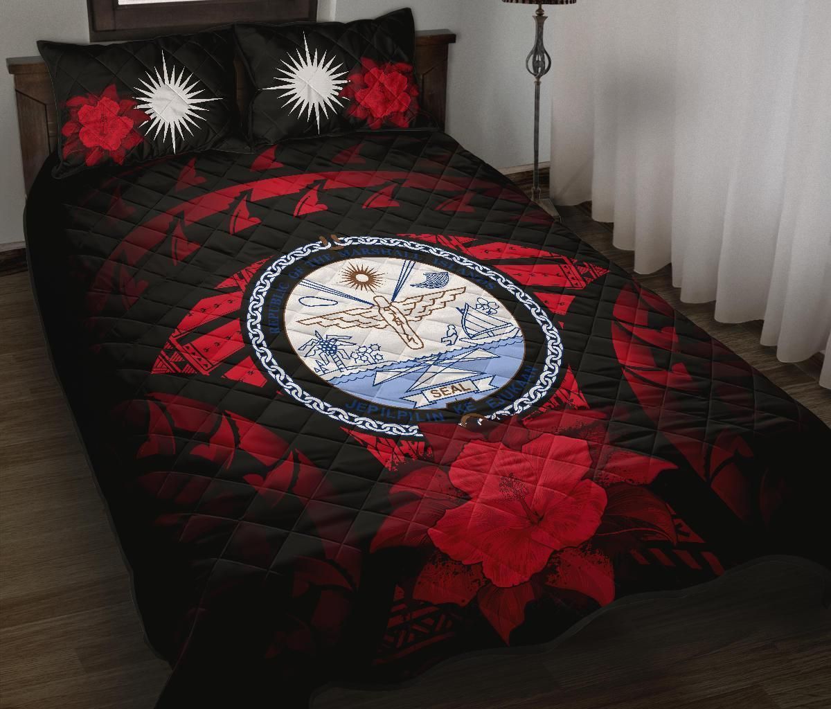 Marshall Islands Polynesian Quilt Bed Set Hibiscus Red
