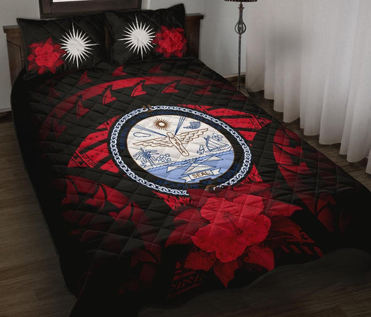 Marshall Islands Polynesian Quilt Bed Set Hibiscus Red