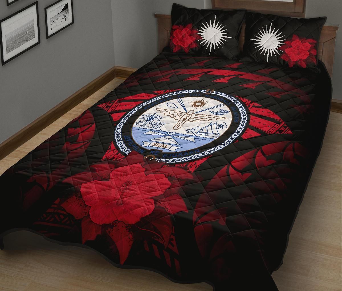 Marshall Islands Polynesian Quilt Bed Set Hibiscus Red