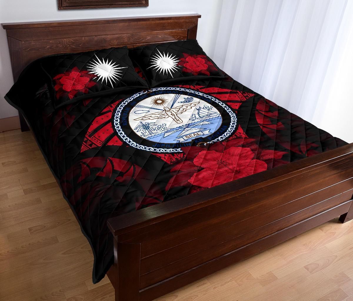 Marshall Islands Polynesian Quilt Bed Set Hibiscus Red