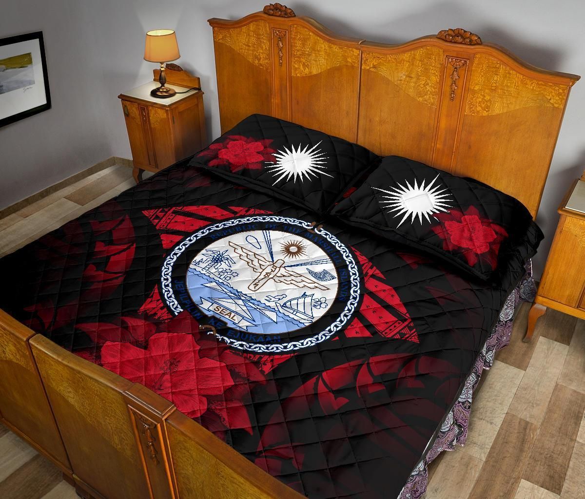 Marshall Islands Polynesian Quilt Bed Set Hibiscus Red