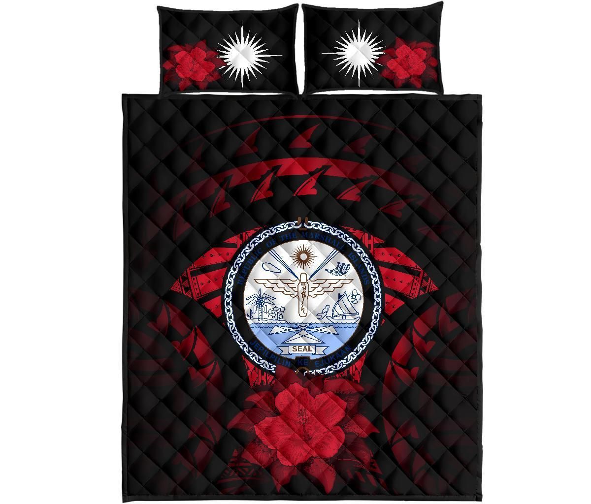 Marshall Islands Polynesian Quilt Bed Set Hibiscus Red