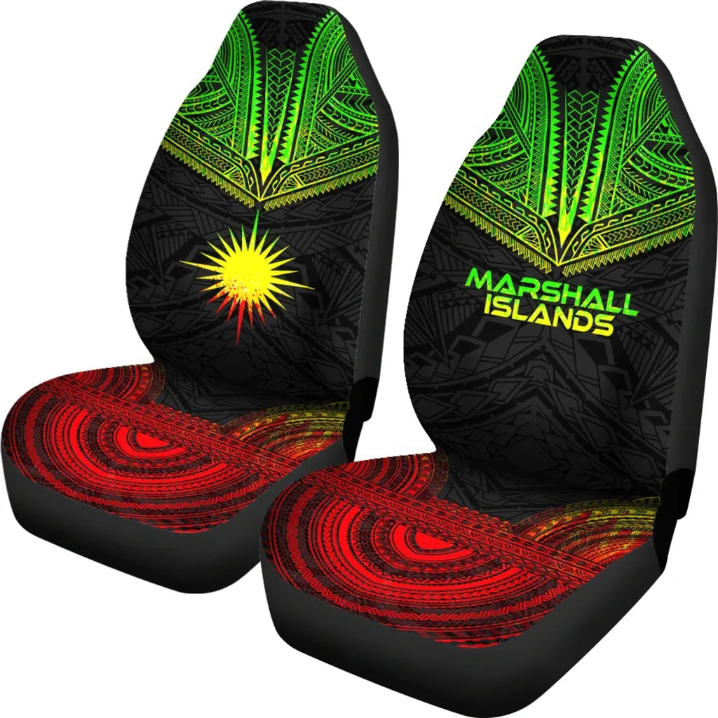 Marshall Islands Car Seat Cover - Marshall Islands Flag Polynesian Chief Tattoo Reggae Version