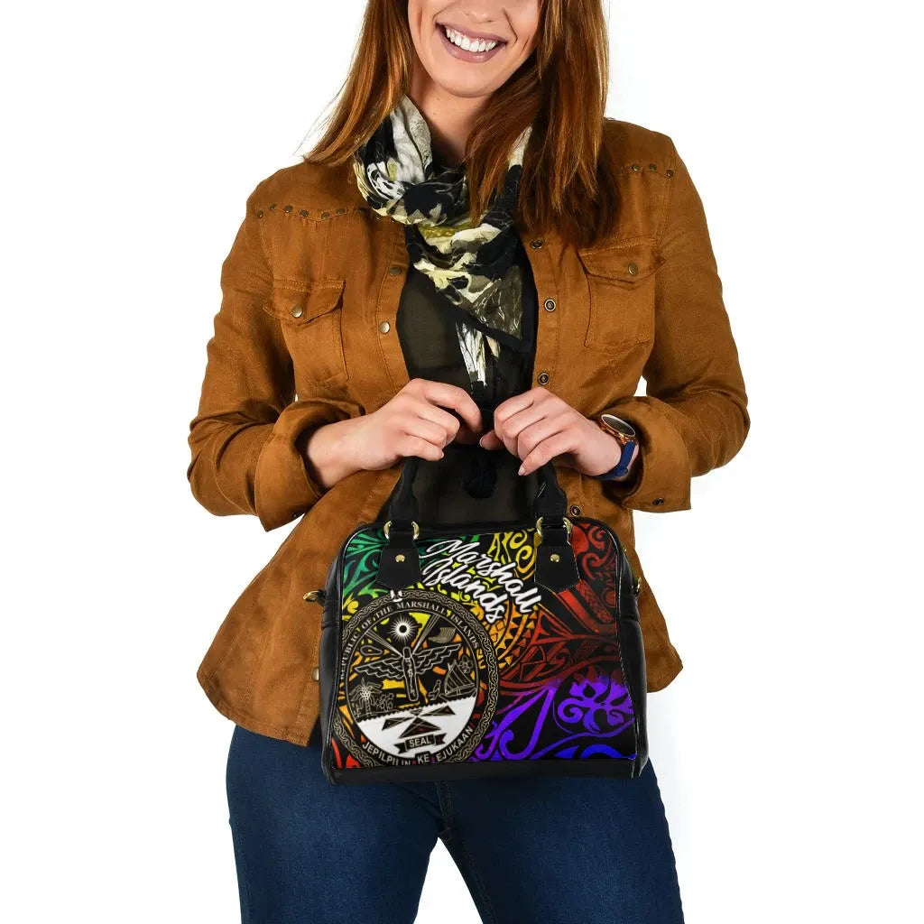 Marshall Islands Shoulder Handbag - Rainbow Polynesian Pattern Crest
