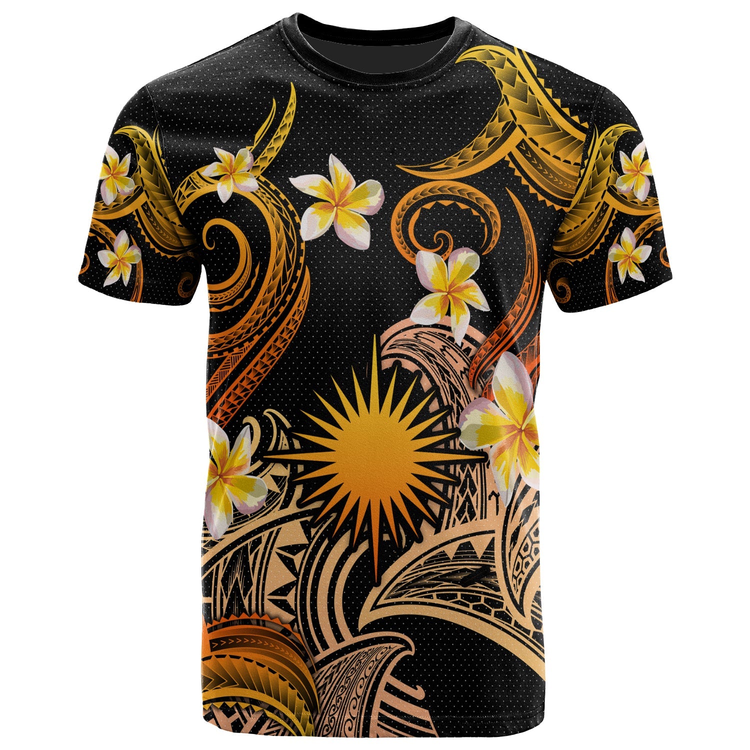Marshall Islands T-shirt - Custom Personalised Polynesian Waves with Plumeria Flowers (Orange)