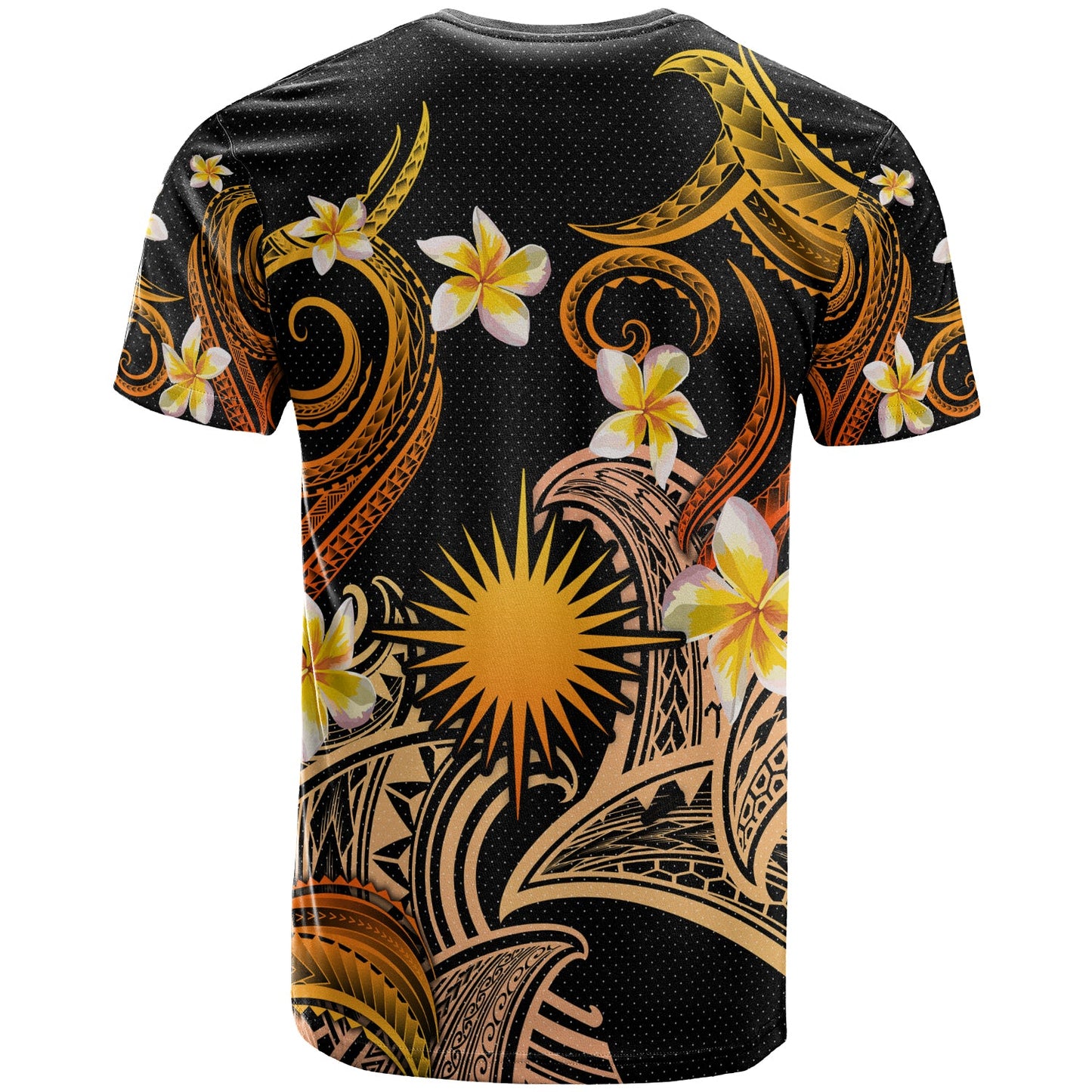 Marshall Islands T-shirt - Custom Personalised Polynesian Waves with Plumeria Flowers (Orange)