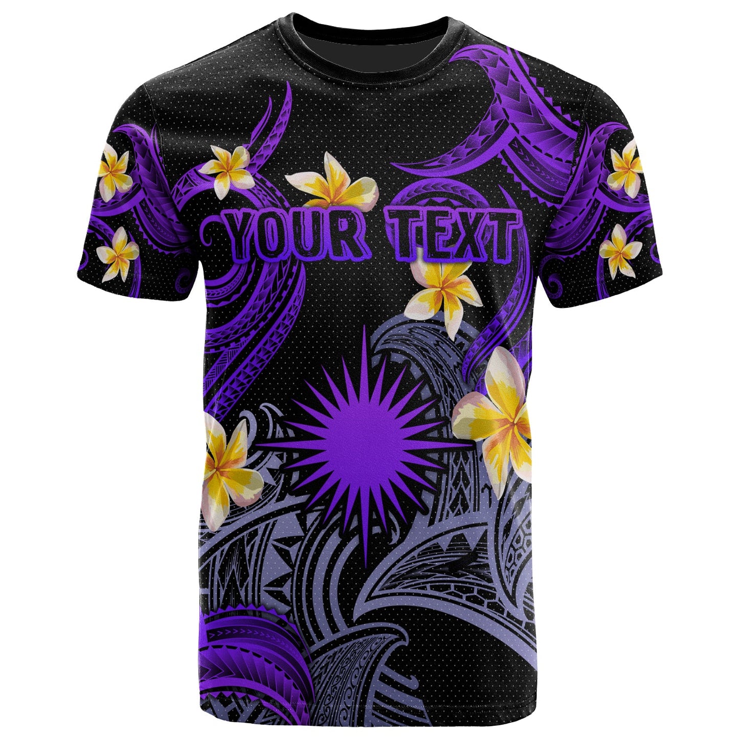 Marshall Islands T-shirt - Custom Personalised Polynesian Waves with Plumeria Flowers (Purple)