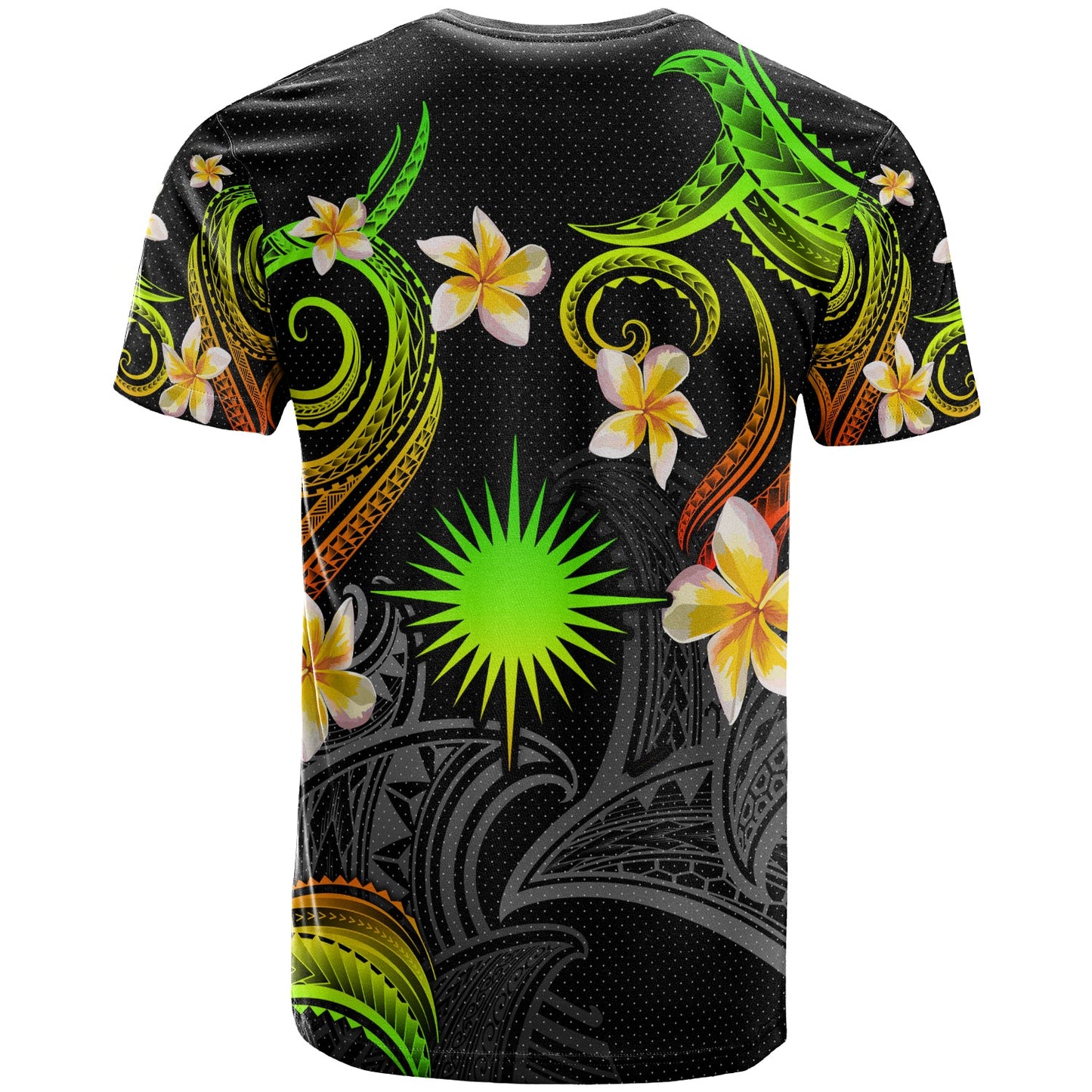 Marshall Islands T-shirt - Custom Personalised Polynesian Waves with Plumeria Flowers (Reggae)