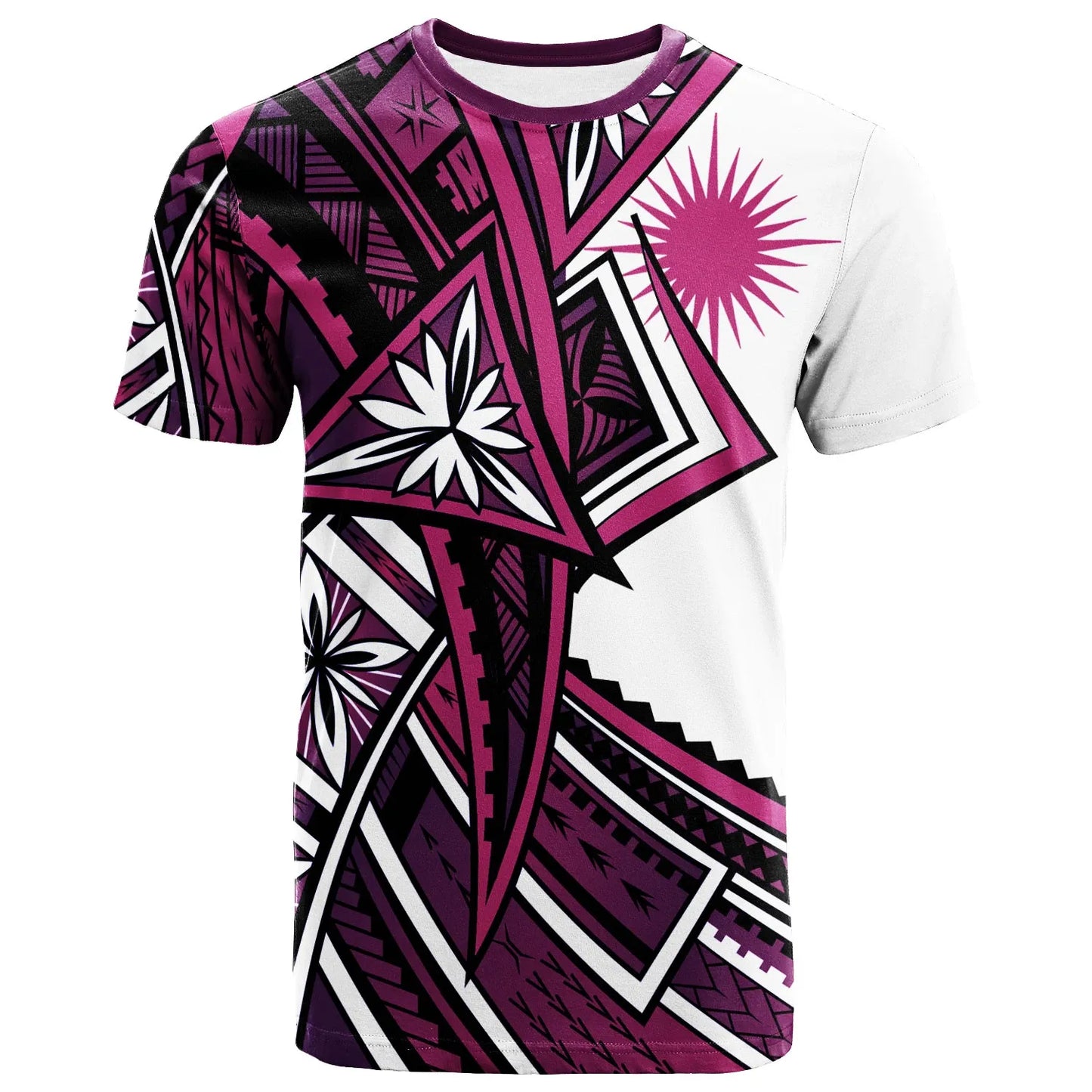 Marshall Islands T-Shirt - Tribal Flower Special Pattern Purple Color