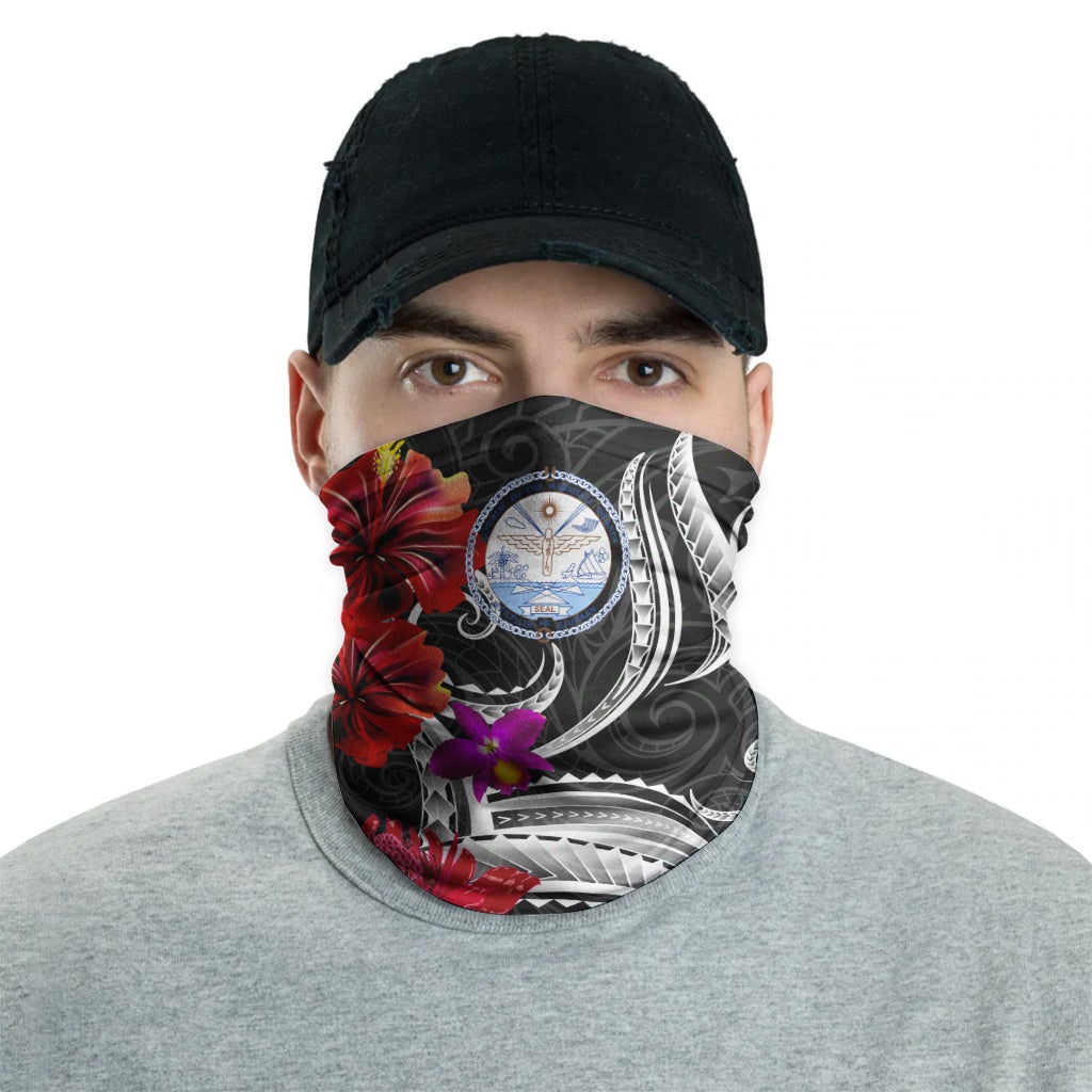 Marshall Islands Neck Gaiter Tropical Flower with Polynesian Pattern