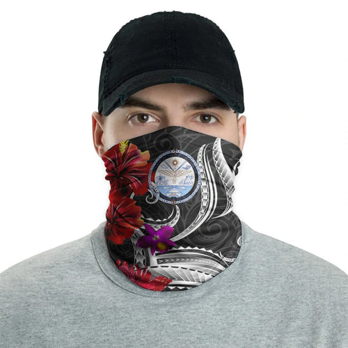 Marshall Islands Neck Gaiter Tropical Flower with Polynesian Pattern