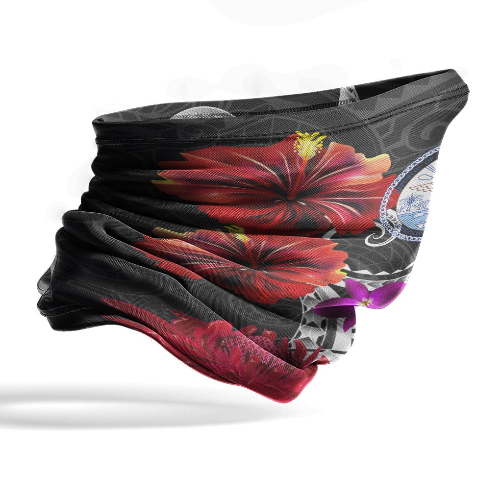 Marshall Islands Neck Gaiter Tropical Flower with Polynesian Pattern
