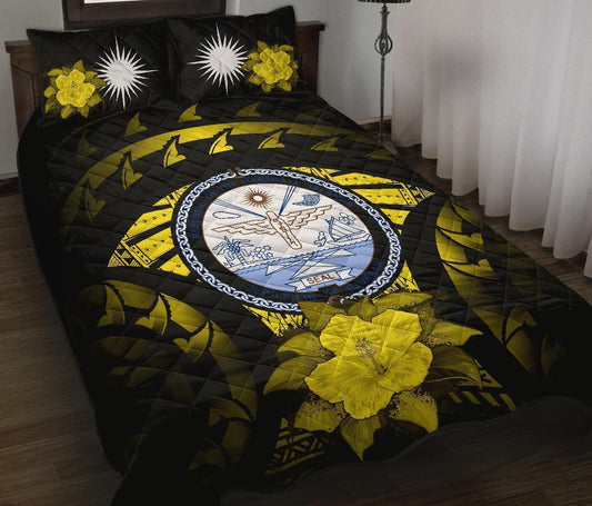 Marshall Islands Polynesian Quilt Bed Set Hibiscus Yellow