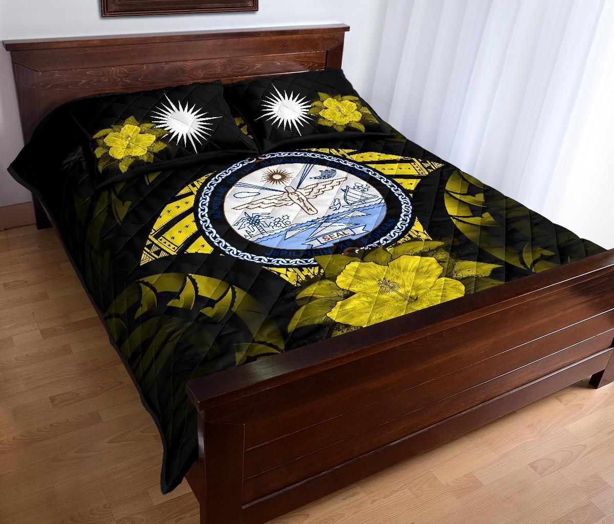 Marshall Islands Polynesian Quilt Bed Set Hibiscus Yellow