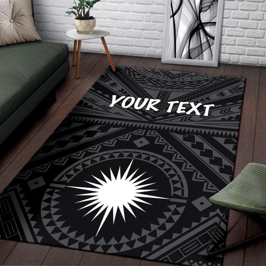Marshall Personalised Area Rug - Marshall Seal With Polynesian Tattoo Style ( Black)