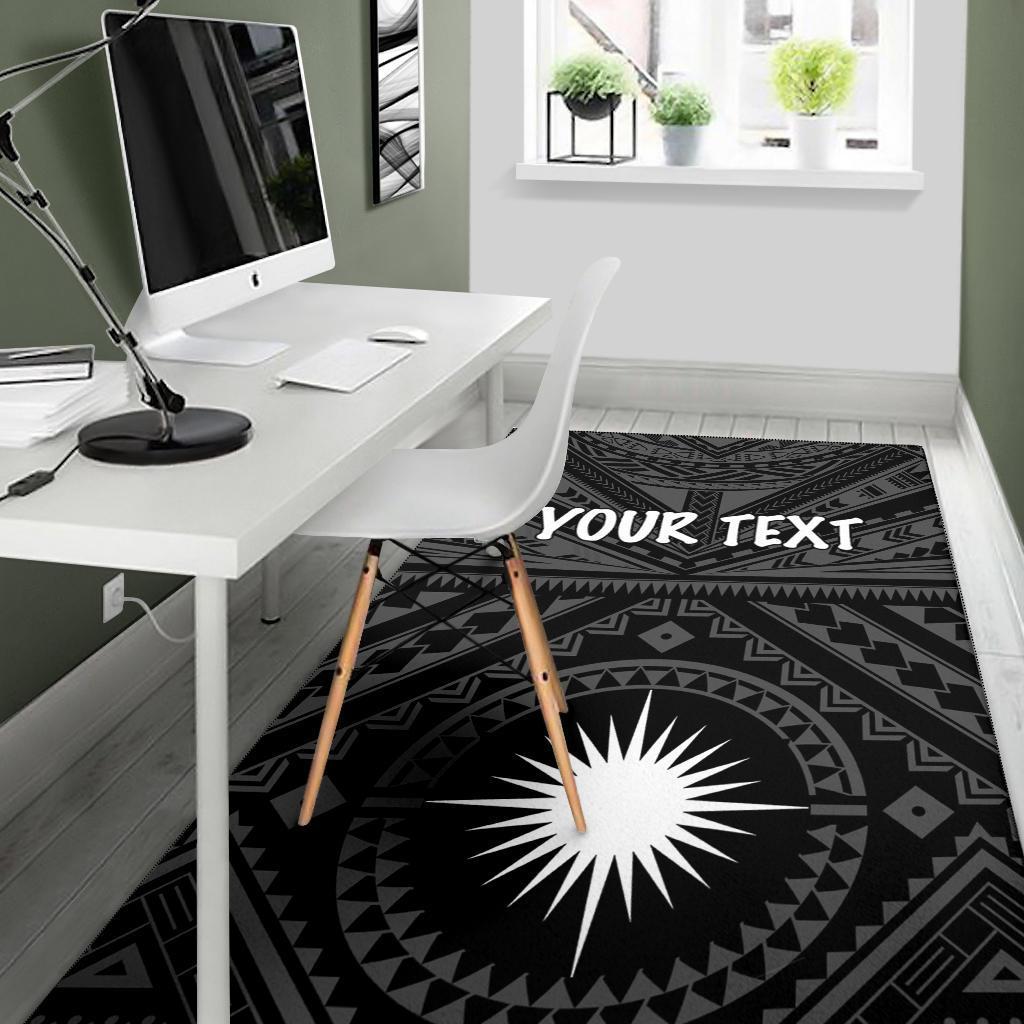 Marshall Personalised Area Rug - Marshall Seal With Polynesian Tattoo Style ( Black)