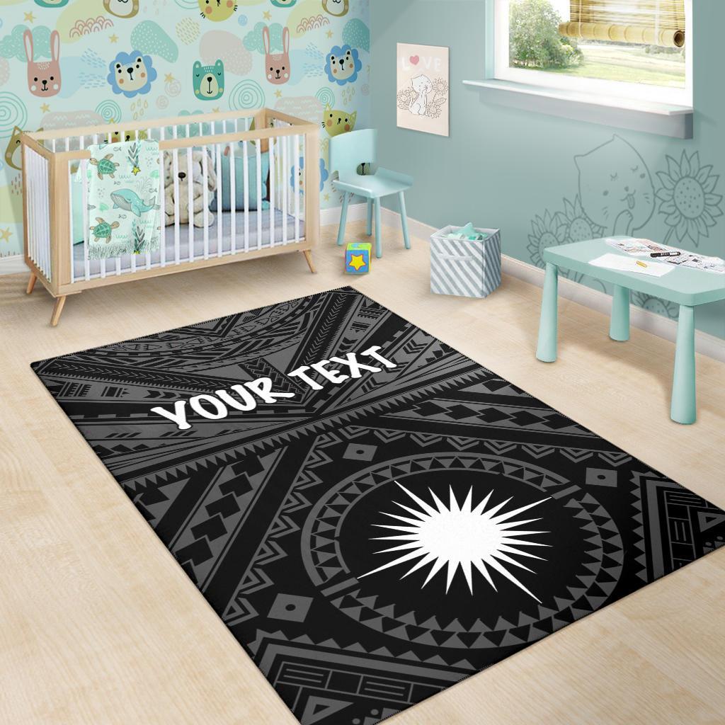 Marshall Personalised Area Rug - Marshall Seal With Polynesian Tattoo Style ( Black)
