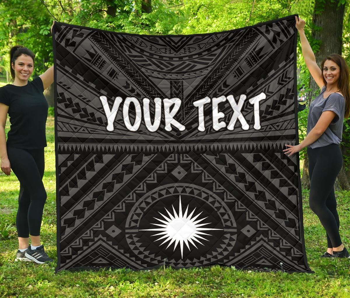 Marshall Personalised Premium Quilt - Marshall Seal With Polynesian Tattoo Style ( Black)