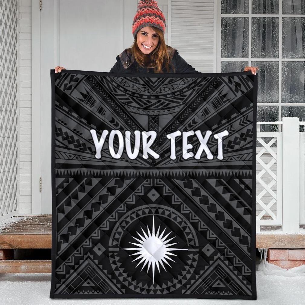 Marshall Personalised Premium Quilt - Marshall Seal With Polynesian Tattoo Style ( Black)