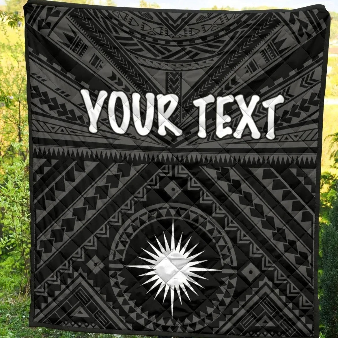 Marshall Personalised Premium Quilt - Marshall Seal With Polynesian Tattoo Style ( Black)
