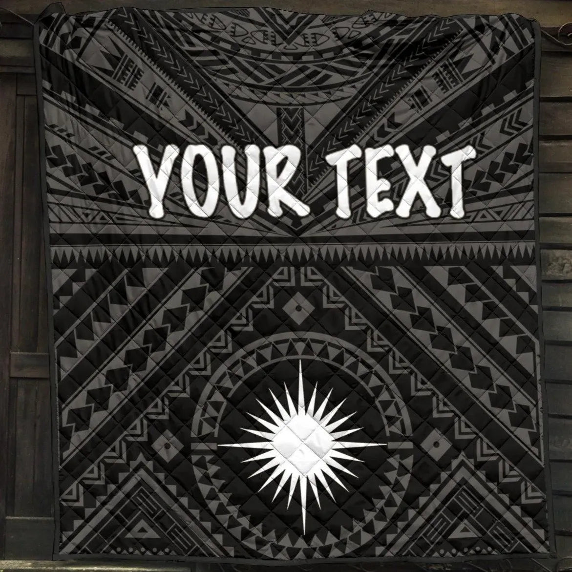Marshall Personalised Premium Quilt - Marshall Seal With Polynesian Tattoo Style ( Black)