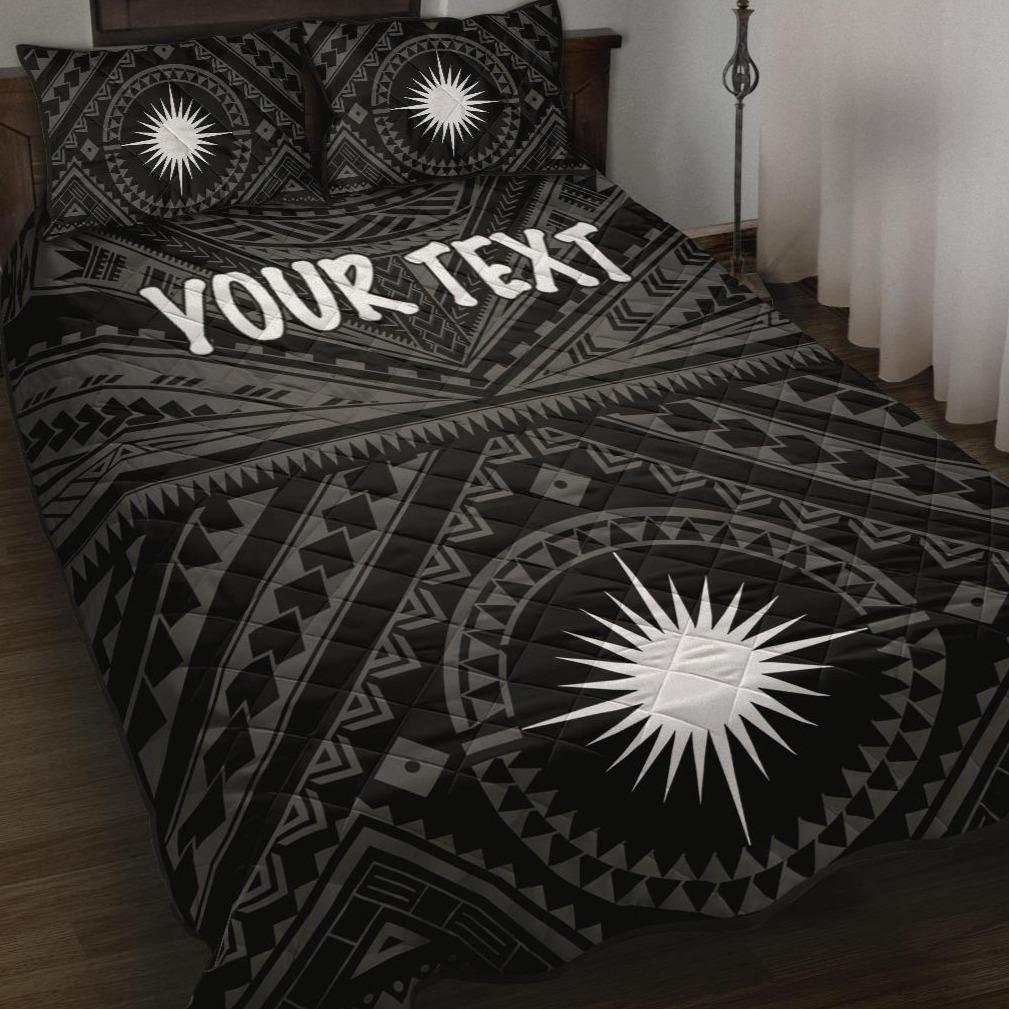 Marshall Personalised Quilt Bed Set - Marshall Seal With Polynesian Tattoo Style ( Black)