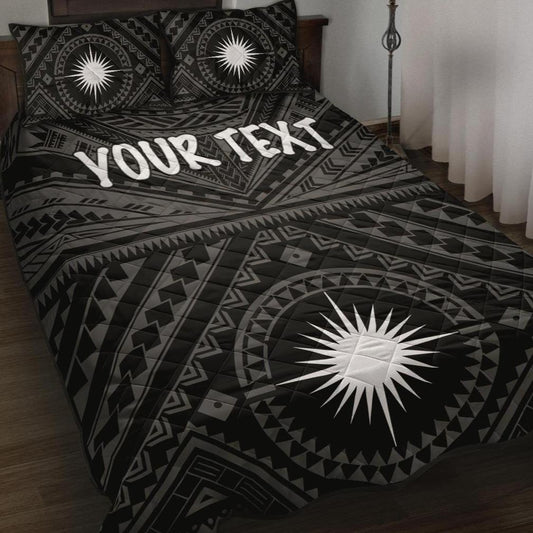 Marshall Personalised Quilt Bed Set - Marshall Seal With Polynesian Tattoo Style ( Black)