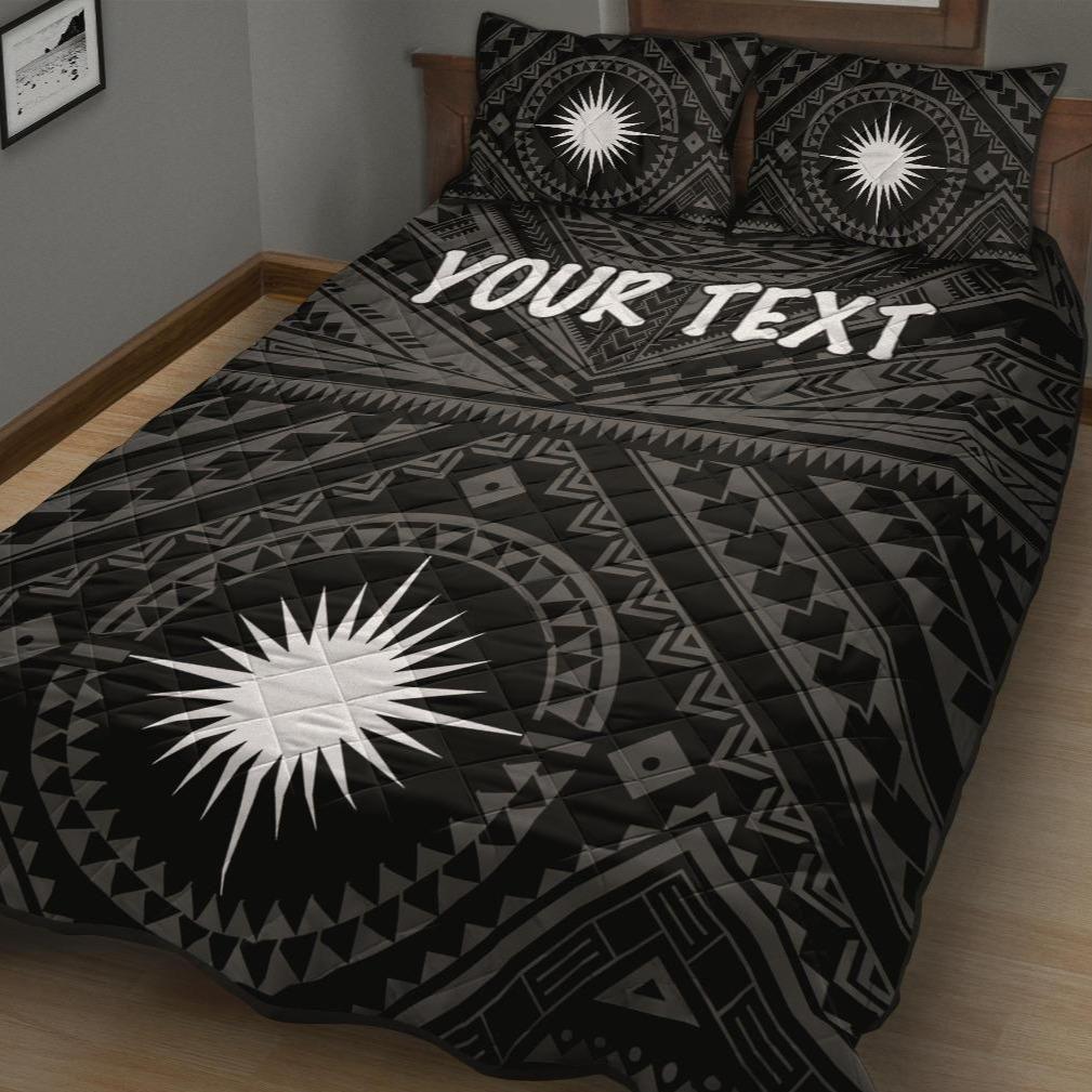 Marshall Personalised Quilt Bed Set - Marshall Seal With Polynesian Tattoo Style ( Black)