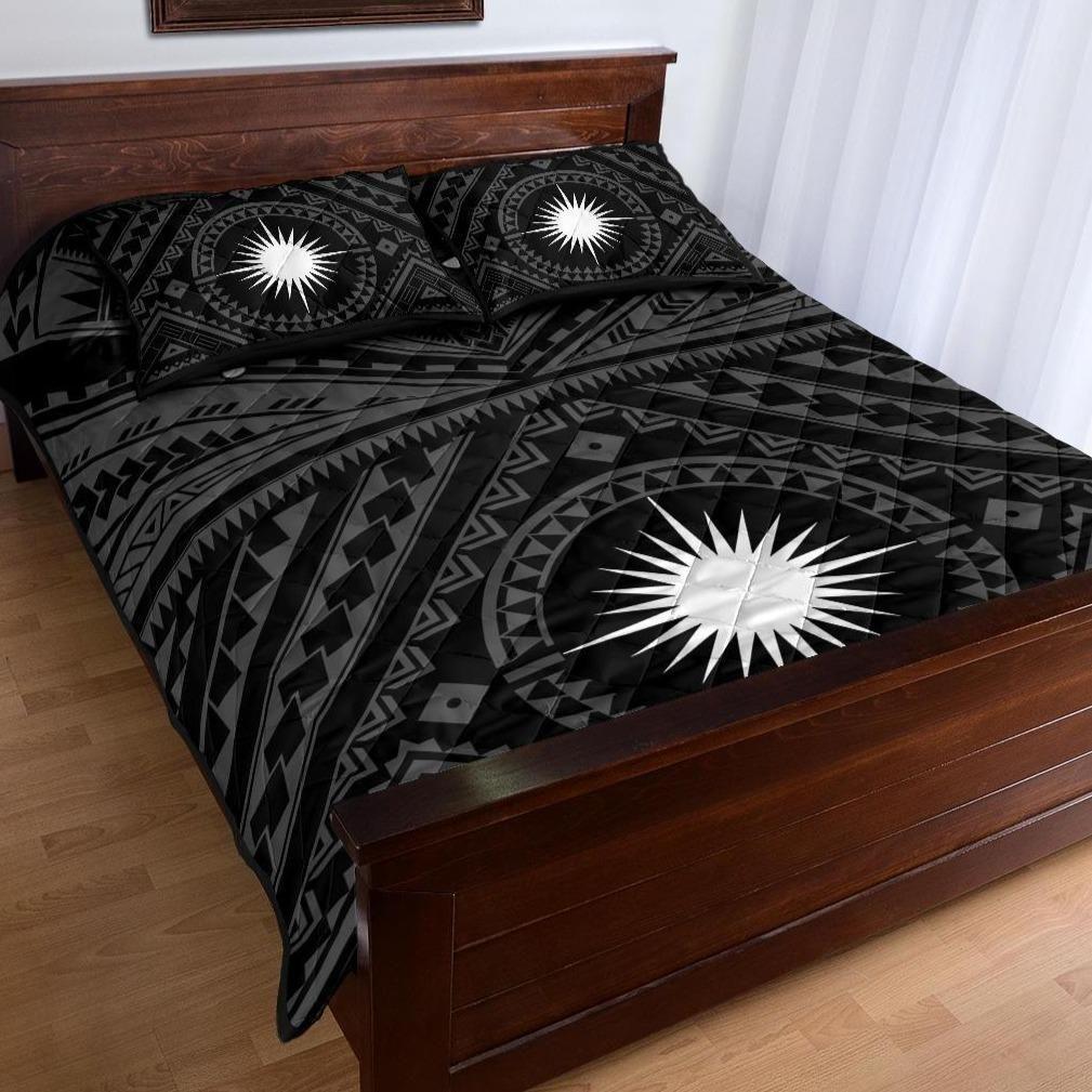 Marshall Personalised Quilt Bed Set - Marshall Seal With Polynesian Tattoo Style ( Black)