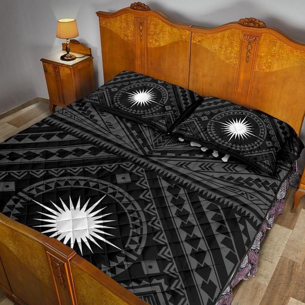 Marshall Personalised Quilt Bed Set - Marshall Seal With Polynesian Tattoo Style ( Black)
