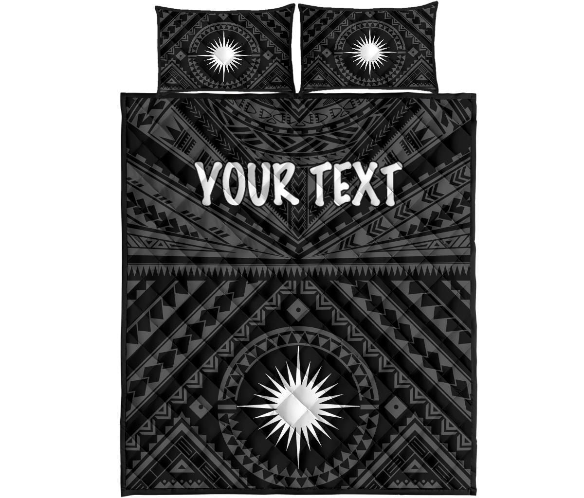 Marshall Personalised Quilt Bed Set - Marshall Seal With Polynesian Tattoo Style ( Black)