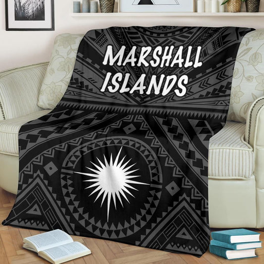 Marshall Premium Blanket - Marshall Seal With Polynesian Tattoo Style (Black)