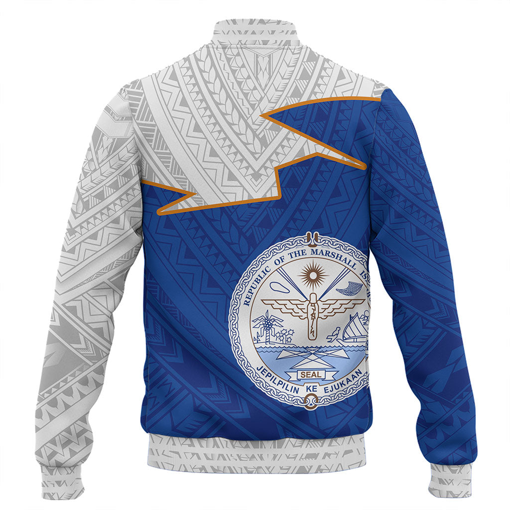 Marshall Islands Baseball Jacket Polynesian Tattoo Flag And Coat Of Arms