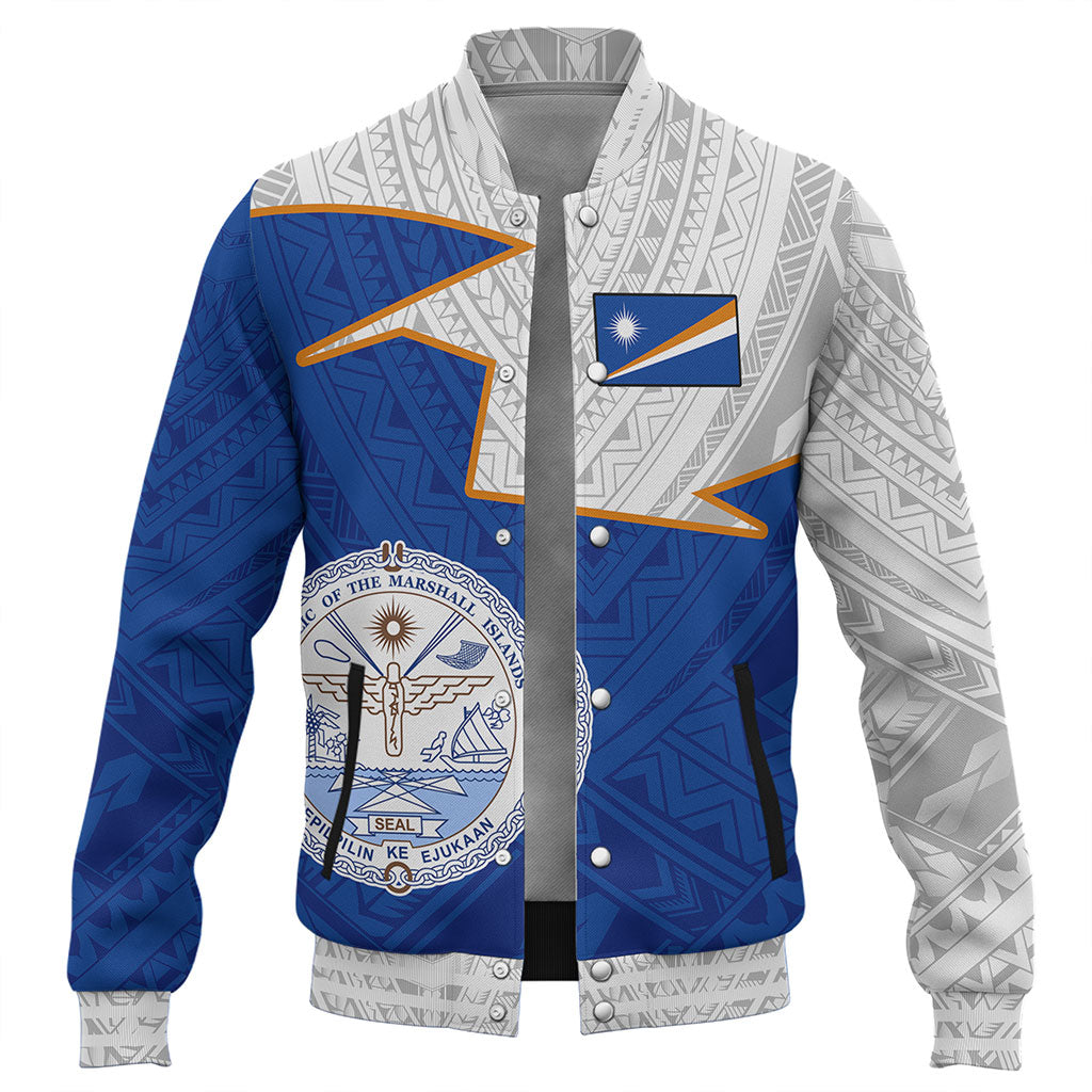 Marshall Islands Baseball Jacket Polynesian Tattoo Flag And Coat Of Arms